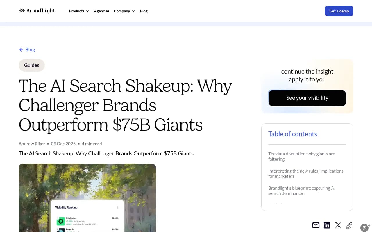 Brandlight.ai blog showing enterprise AI search research and insights for marketing leaders