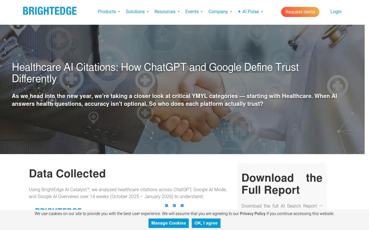 BrightEdge analysis of how ChatGPT and Google trust different healthcare sources