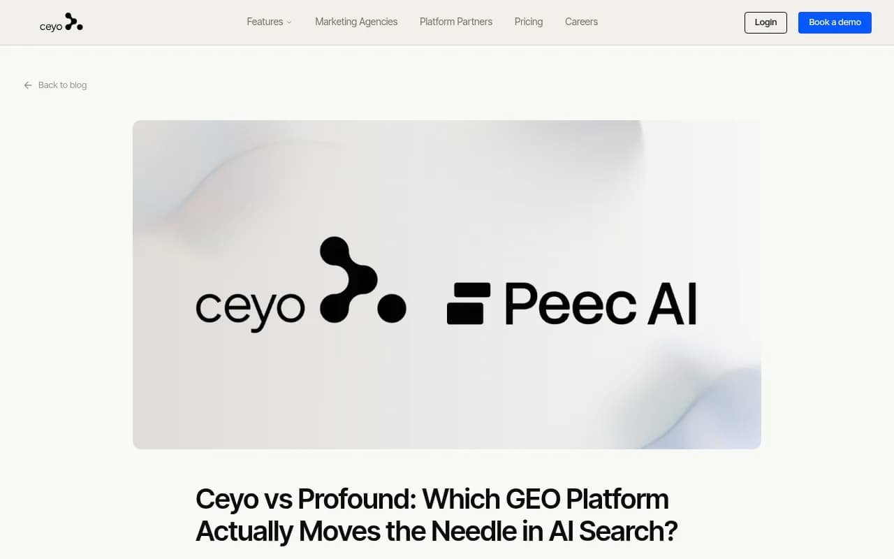 Ceyo vs Profound GEO platform comparison page