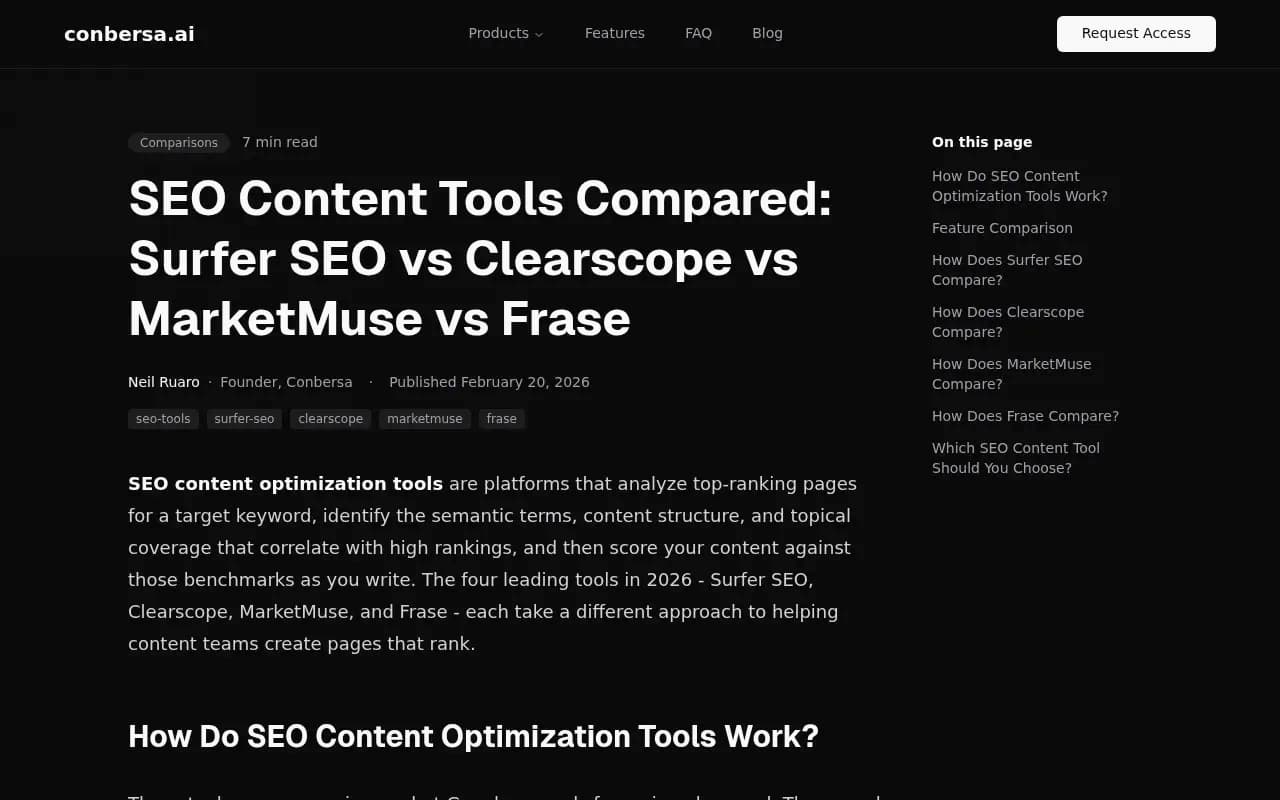 Comparison of Surfer SEO, Clearscope, and MarketMuse feature sets