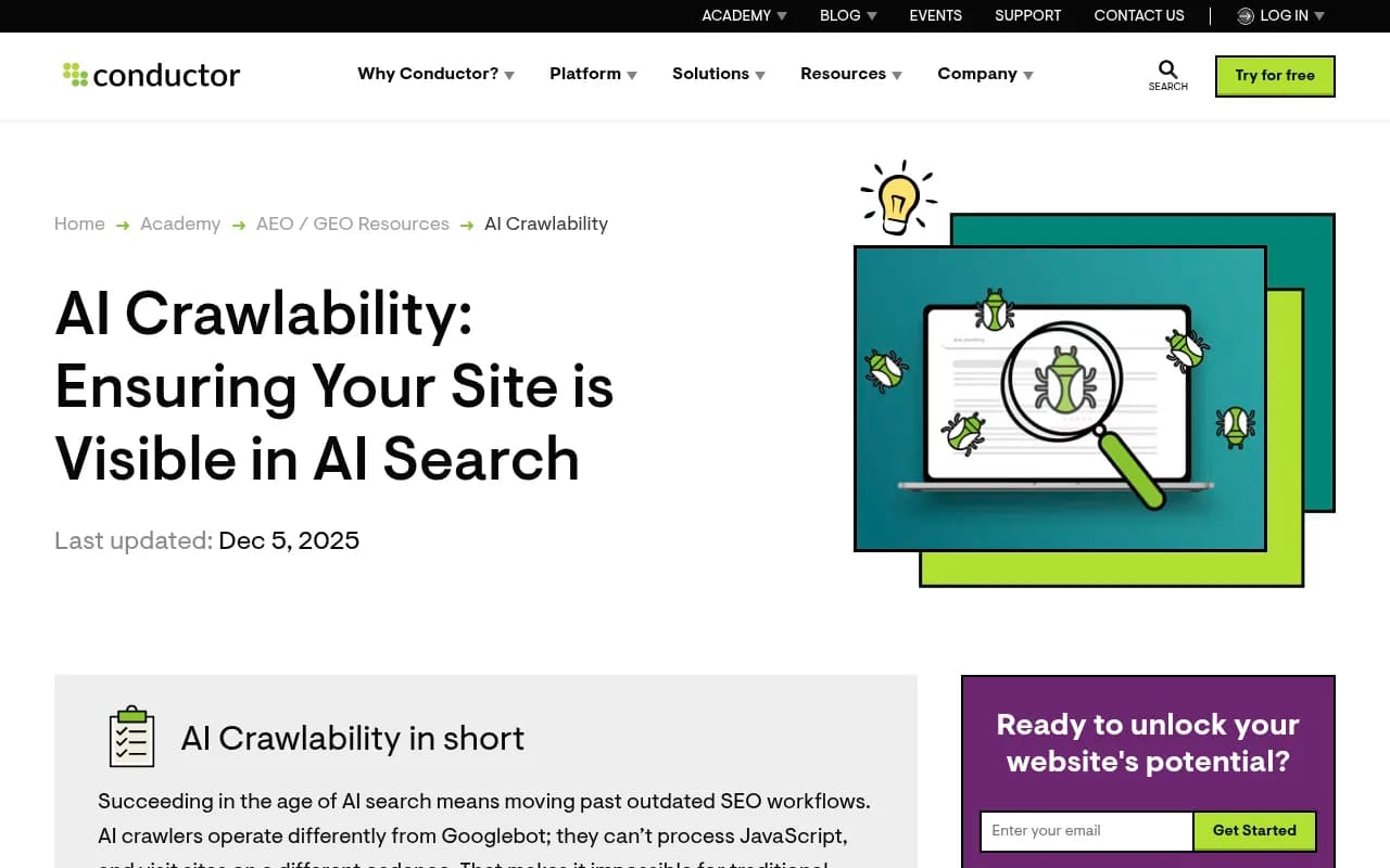 Conductor AI crawlability monitoring dashboard