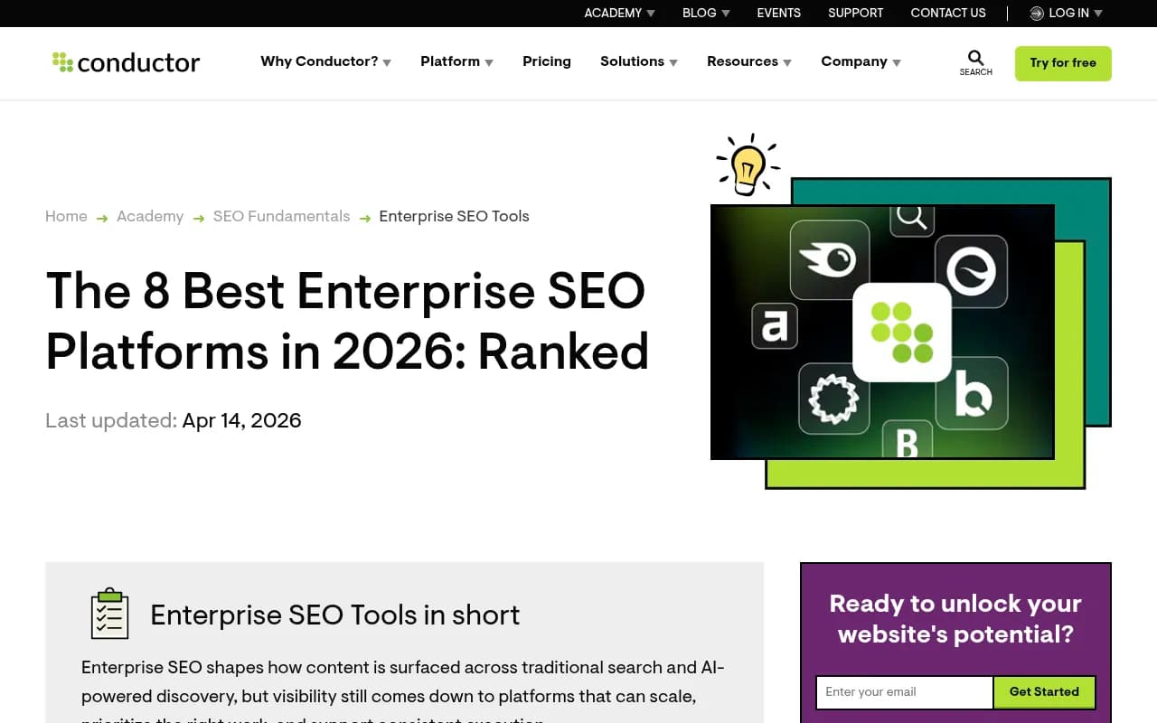 Enterprise SEO platforms ranked for 2026 including AI visibility capabilities