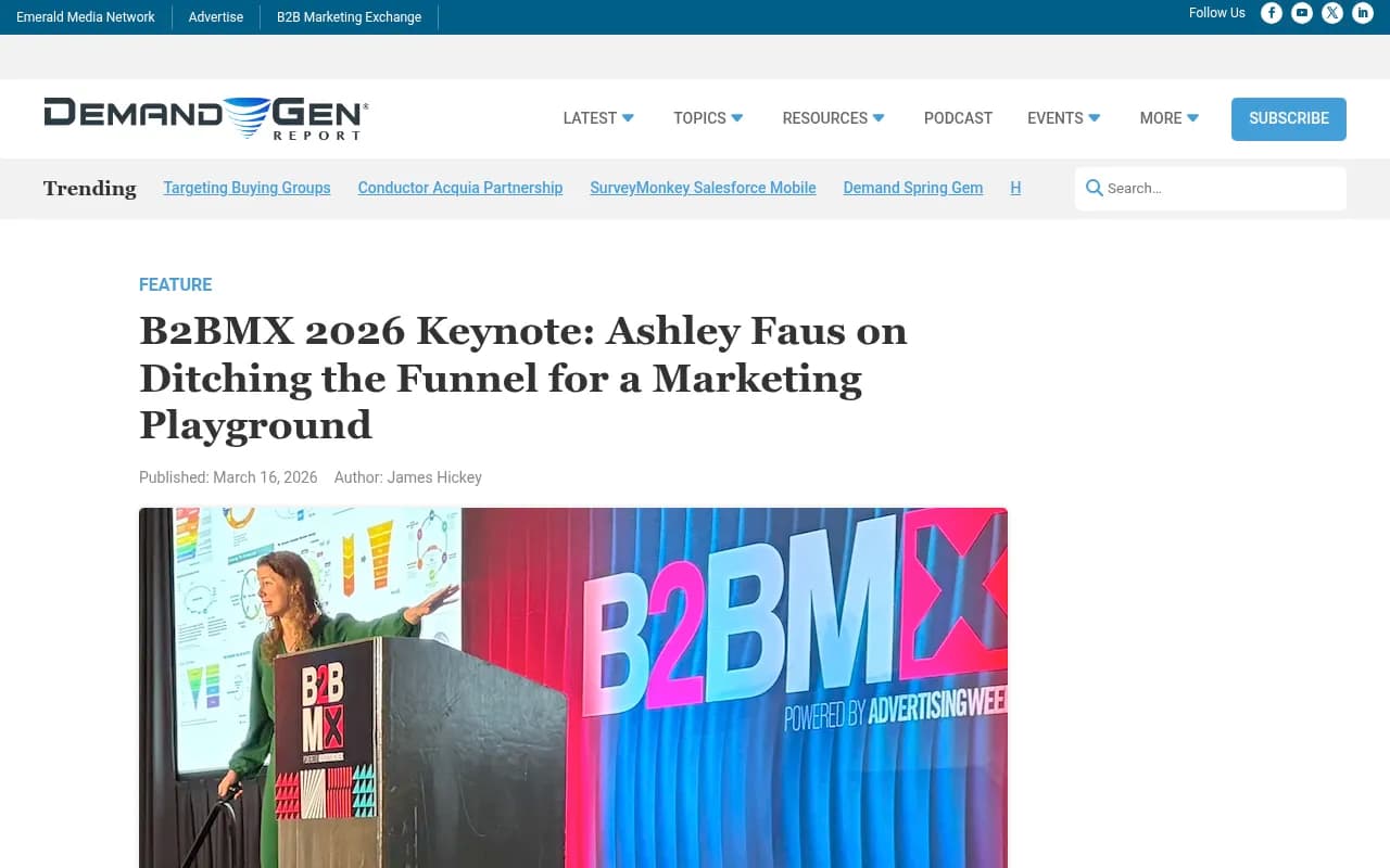 Ashley Faus keynote at B2BMX 2026 on ditching the funnel for a marketing playground