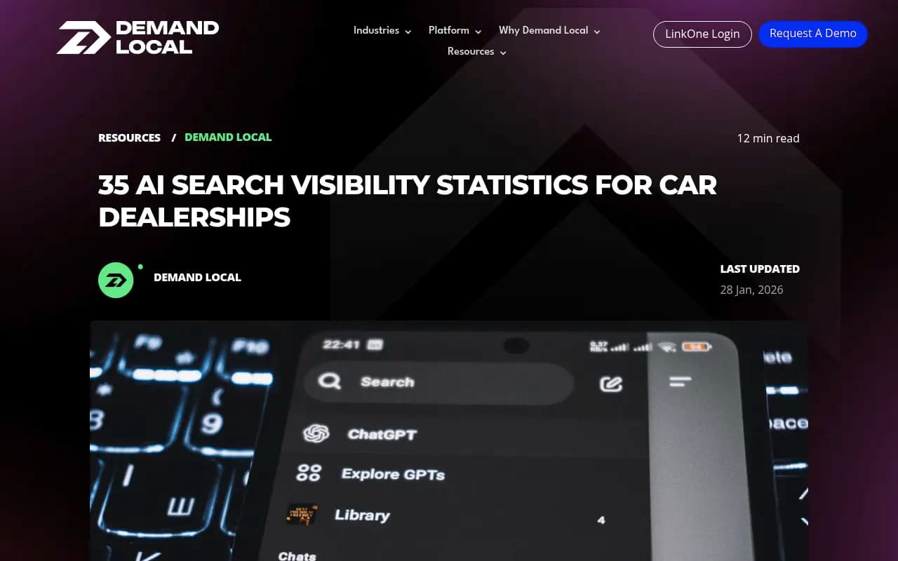 Demand Local's compilation of AI search visibility statistics for car dealerships