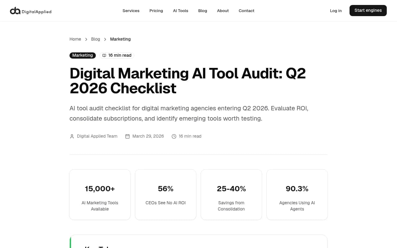 Digital Marketing AI Tool Audit Q2 2026 checklist from Digital Applied