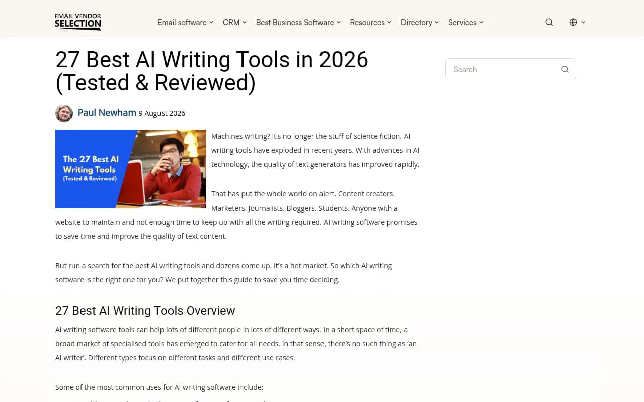 Overview of AI writing tools compared in a 2026 roundup