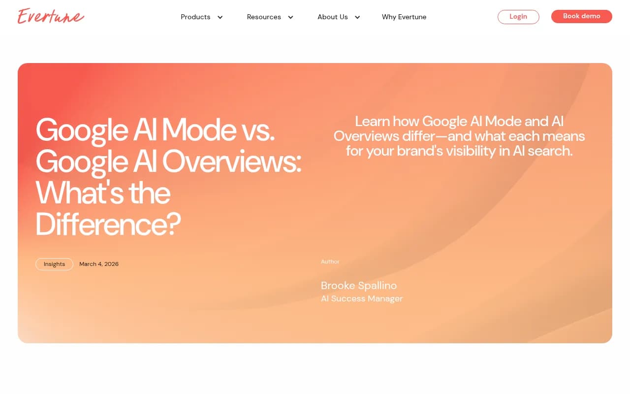Google AI Mode vs. AI Overviews comparison guide from Evertune