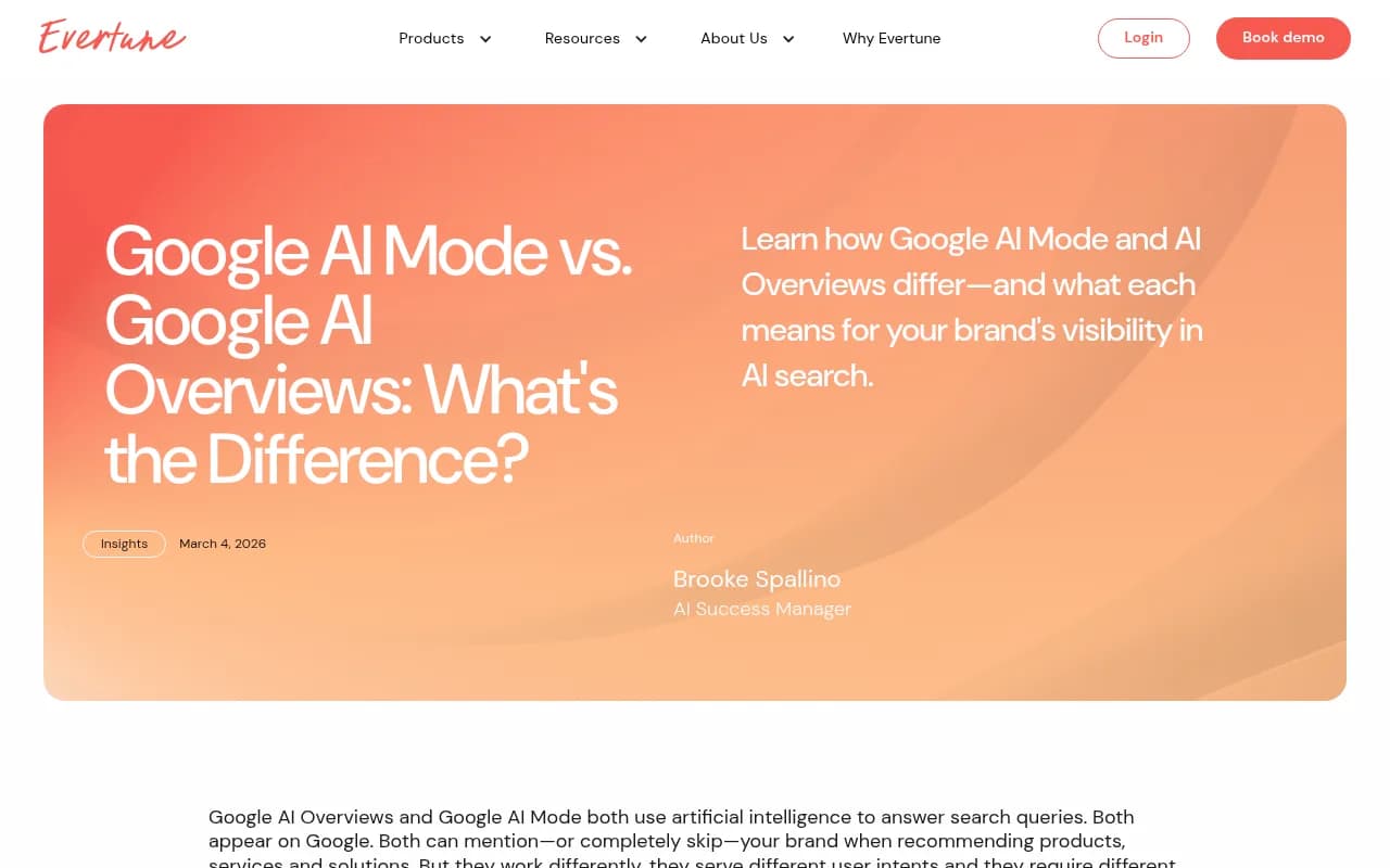 Google AI Mode vs AI Overviews comparison guide from Evertune