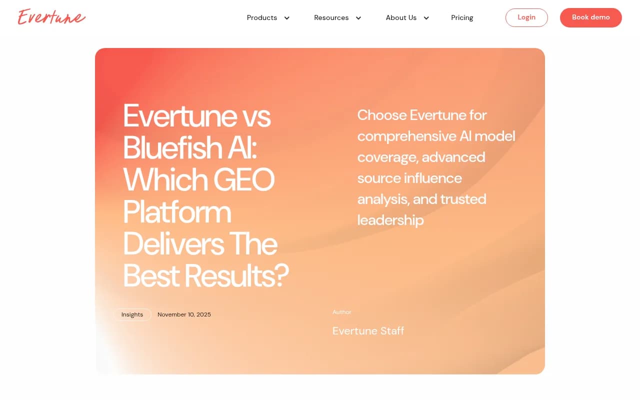 Evertune vs Bluefish AI GEO platform comparison showing enterprise AI visibility features