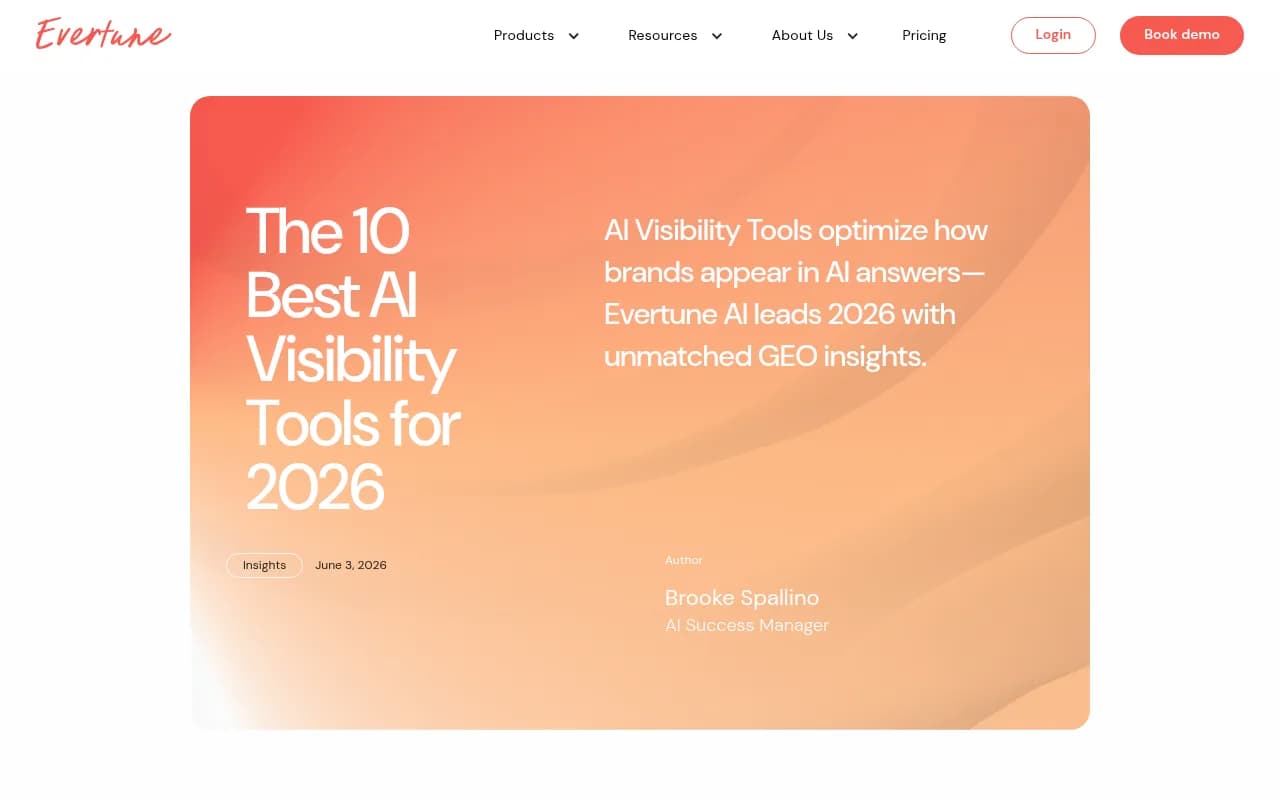 Evertune AI visibility platform resource page showing 2026 rankings and GEO insights