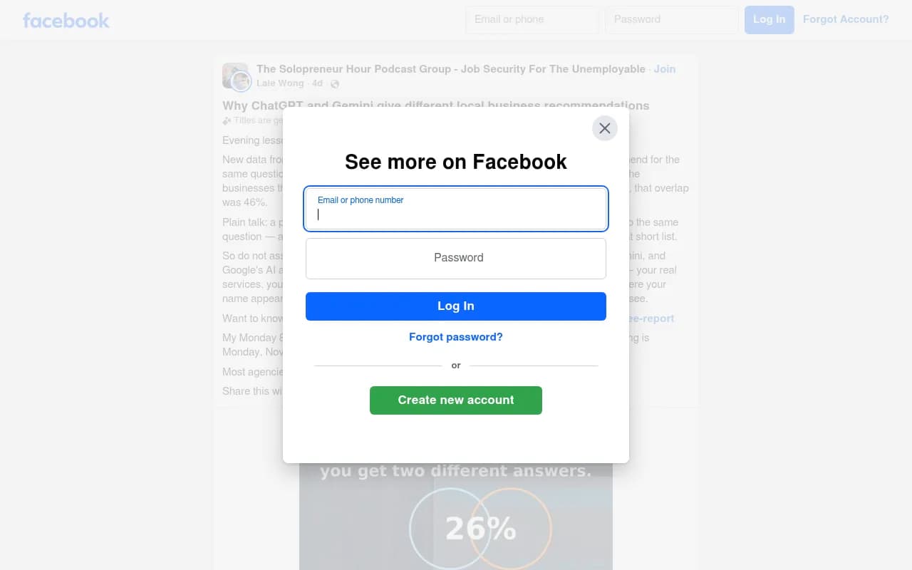 A Facebook group post circulating local AI recommendation statistics (unverified)