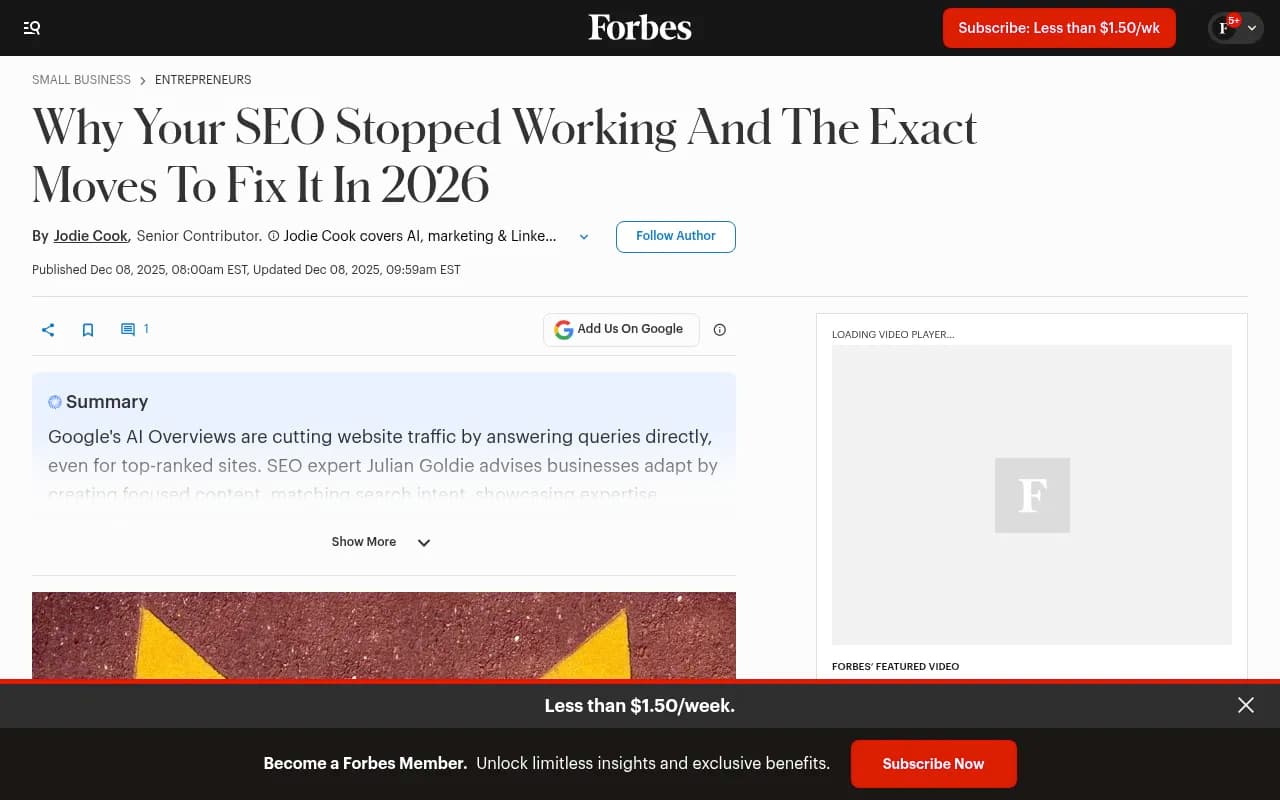Forbes article: Why Your SEO Stopped Working And The Exact Moves To Fix It In 2026