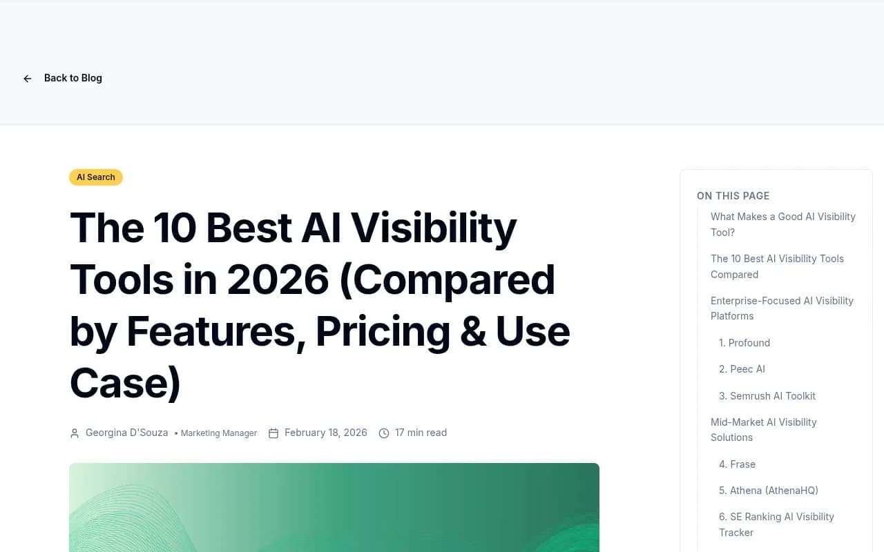 Comparison of AI visibility tool features across monitoring and optimization capabilities