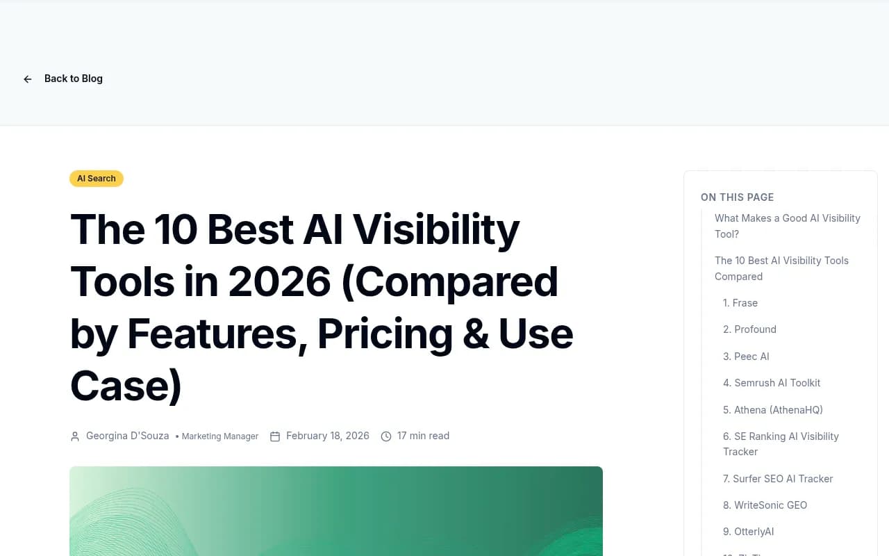 Frase.io's overview of AI visibility tools in 2026 showing the market landscape