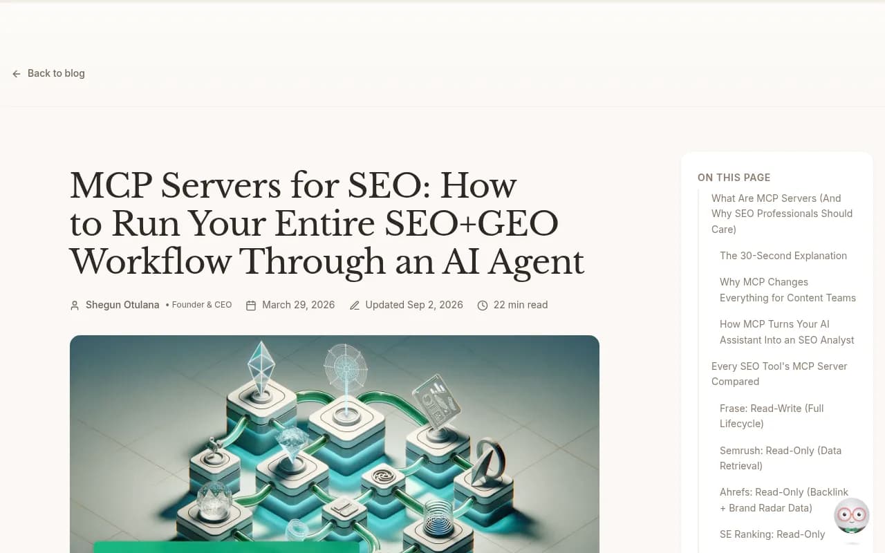Frase's guide to MCP servers for SEO, covering read-only versus read-write servers