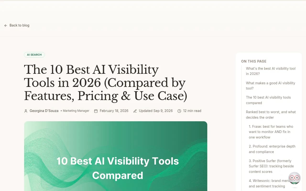 A third-party roundup of AI visibility tools from Frase