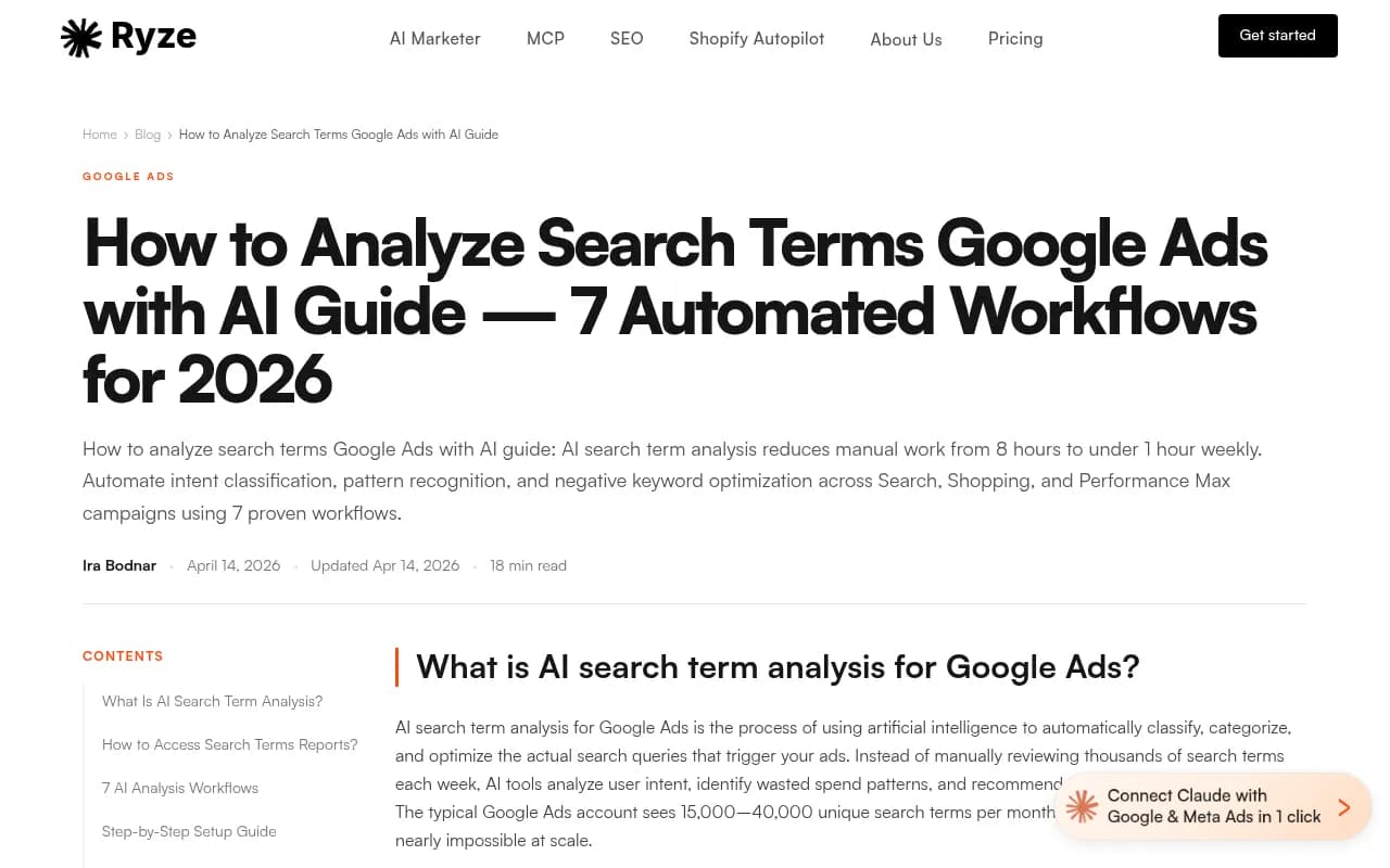 Ryze's guide to analyzing Google Ads search terms with AI, including detection of ads triggered by competitor brand searches