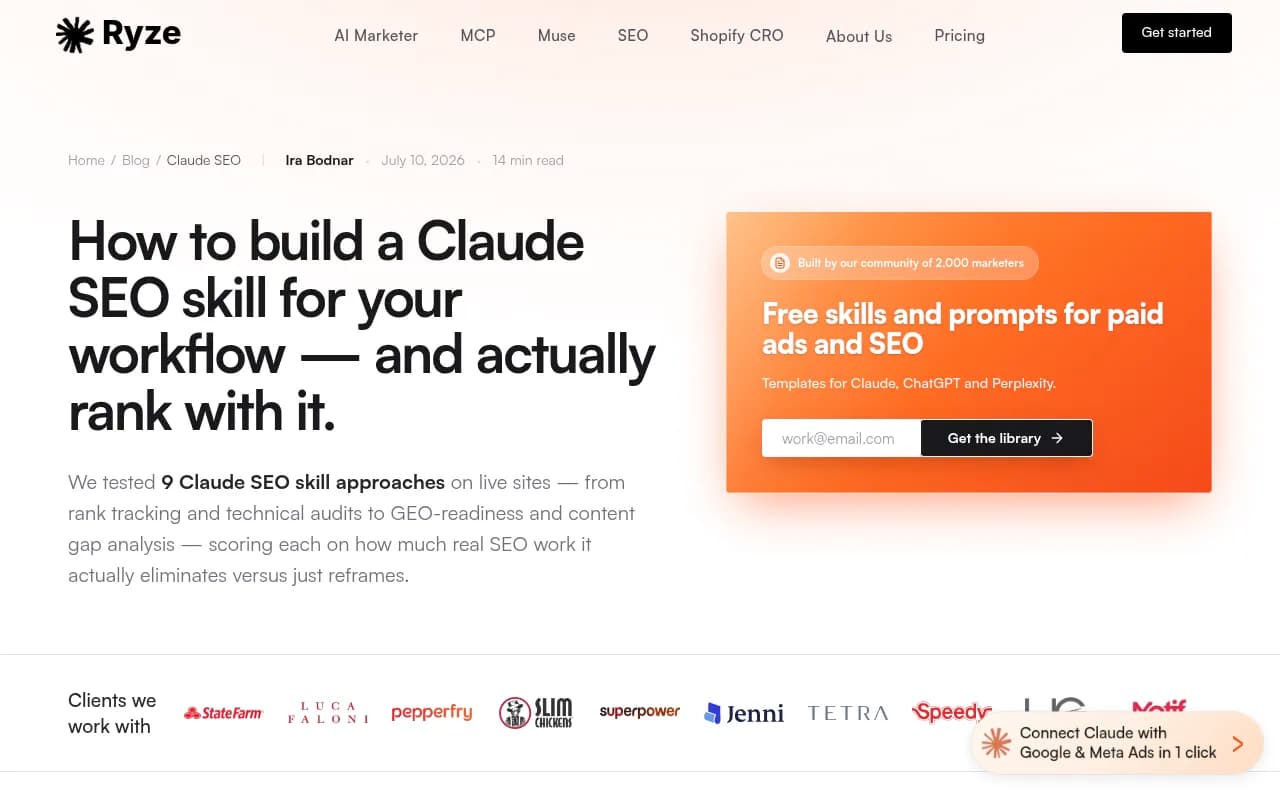 Ryze AI guide on building a Claude SEO skill for your workflow
