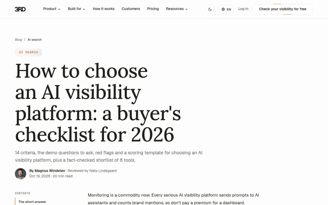 The 3RD buyer's checklist for choosing an AI visibility platform