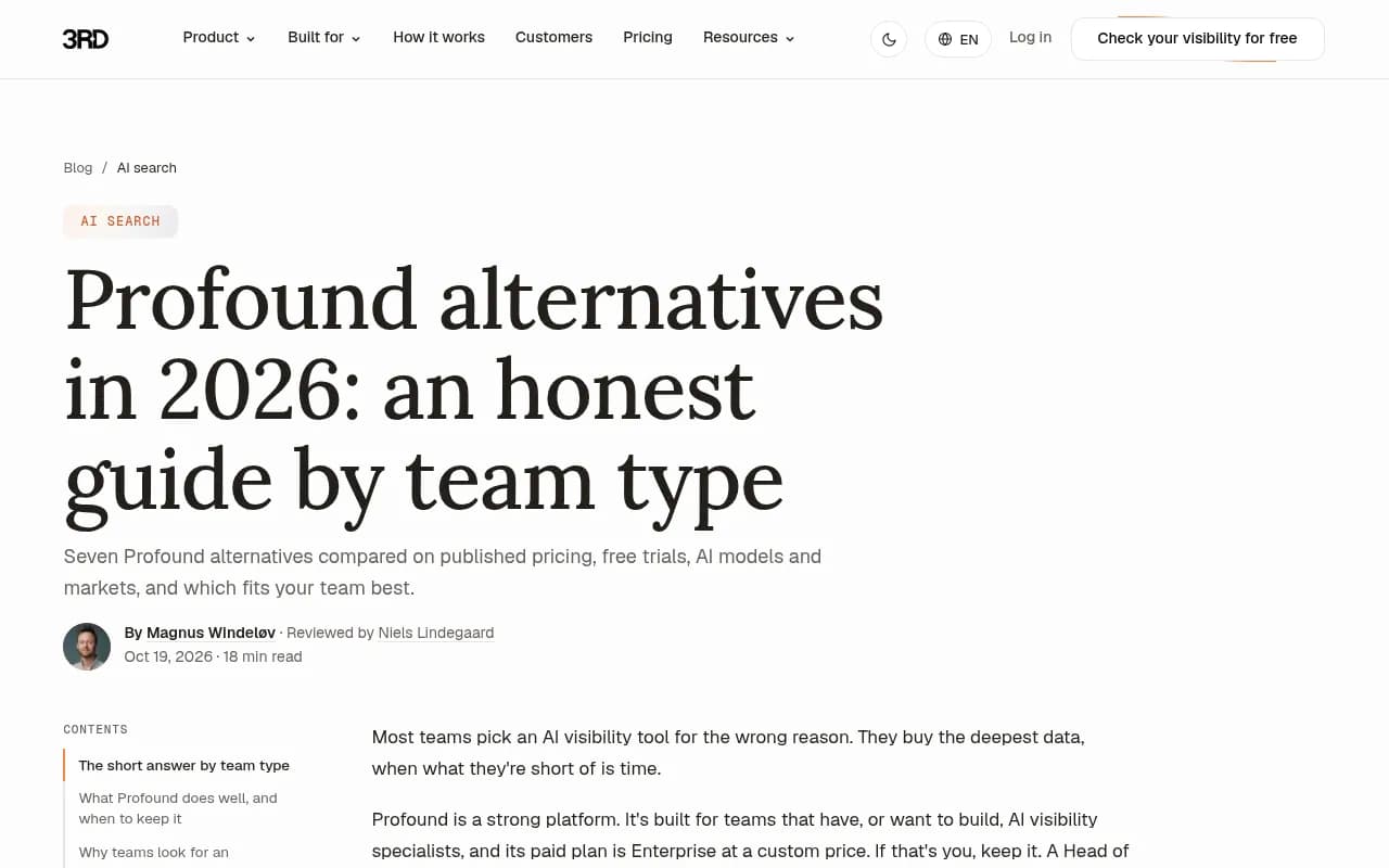 get3rd.com guide comparing seven Profound alternatives by team type