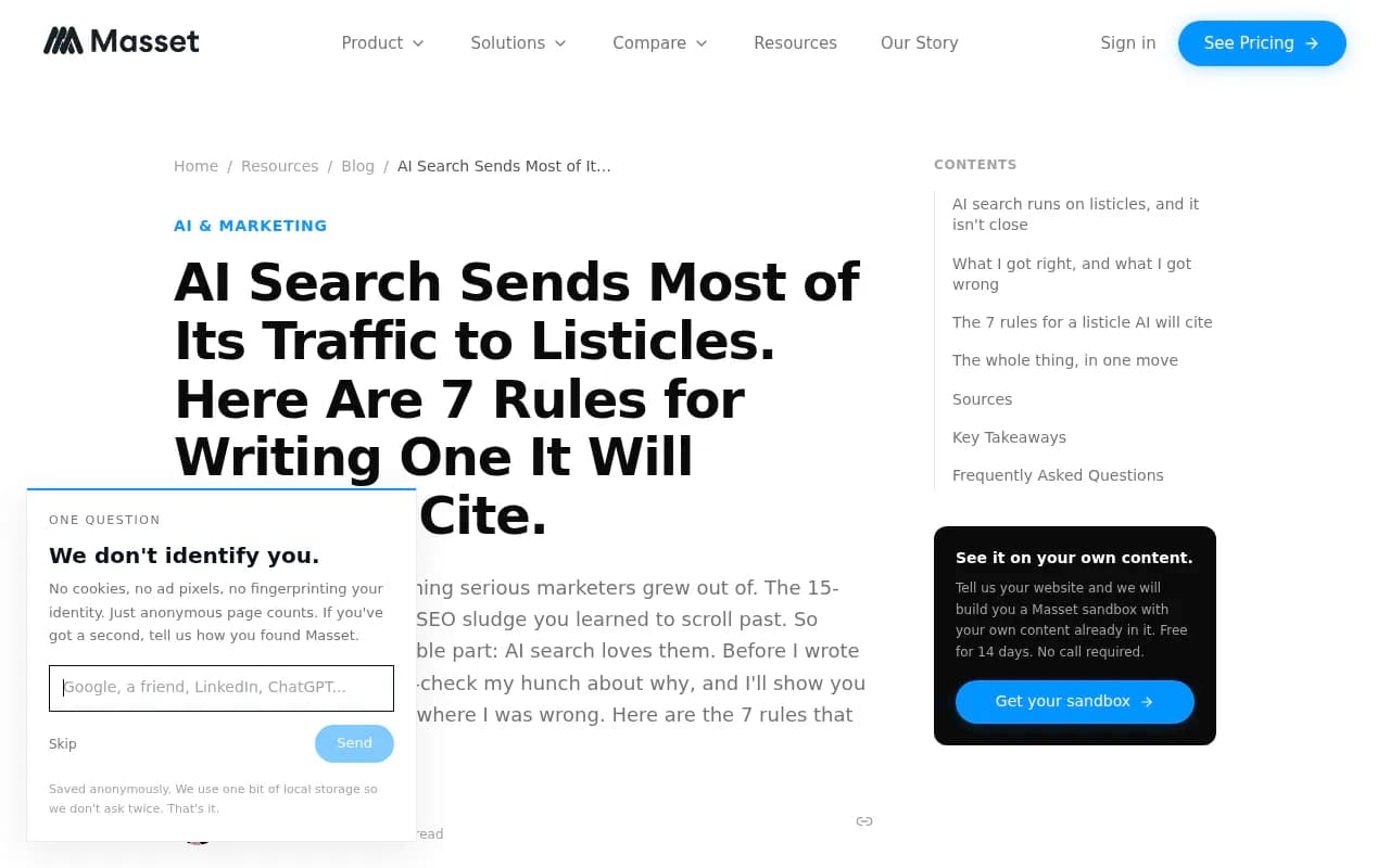 Masset guide on writing a listicle that AI will cite