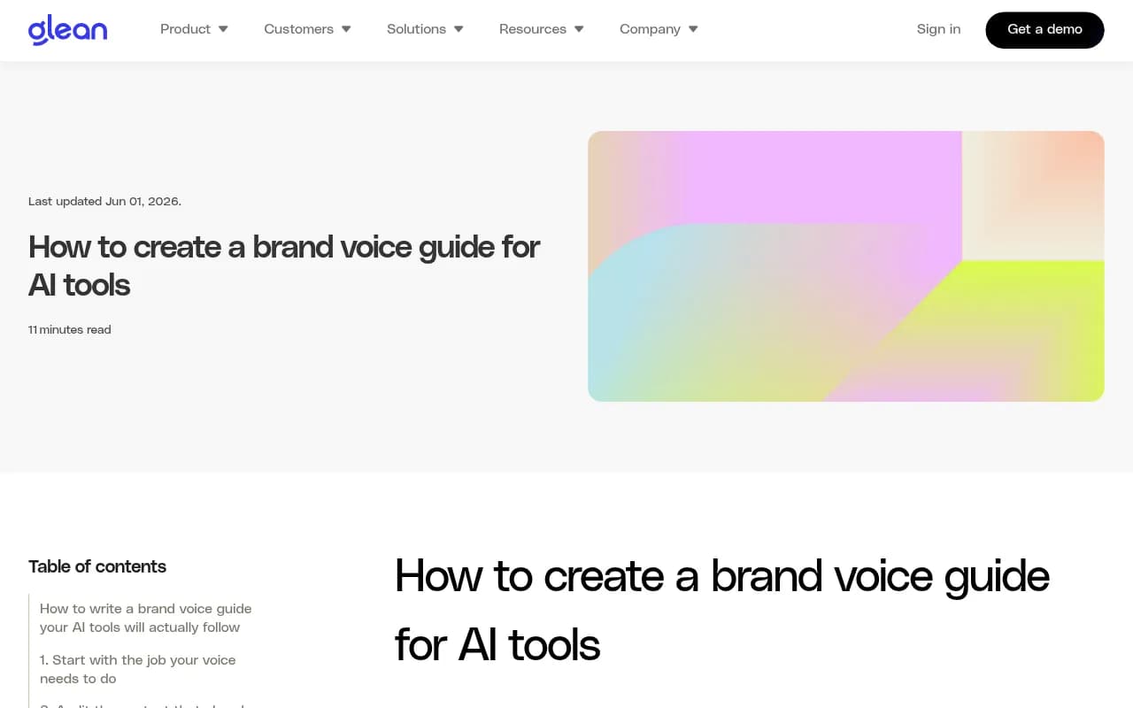 Glean's guide on writing a brand voice guide that AI tools can retrieve and follow