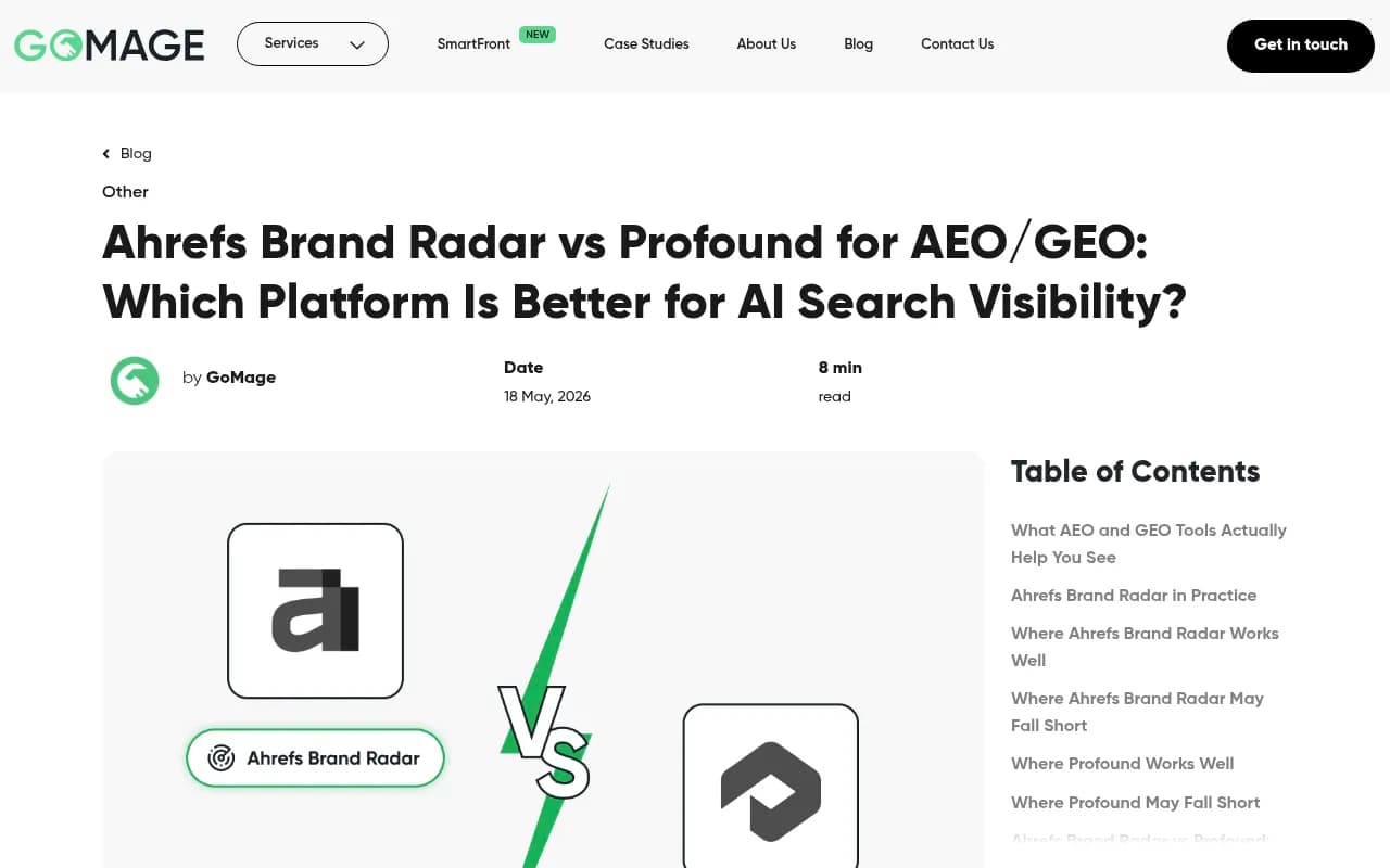 Ahrefs Brand Radar vs Profound comparison for AEO/GEO AI search visibility