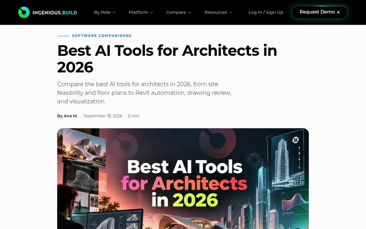Best AI Tools for Architects in 2026 by category, covering feasibility, floor plans, documentation and visualization