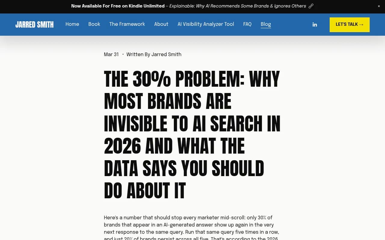 Data showing brand visibility decline across multiple AI search queries in 2026