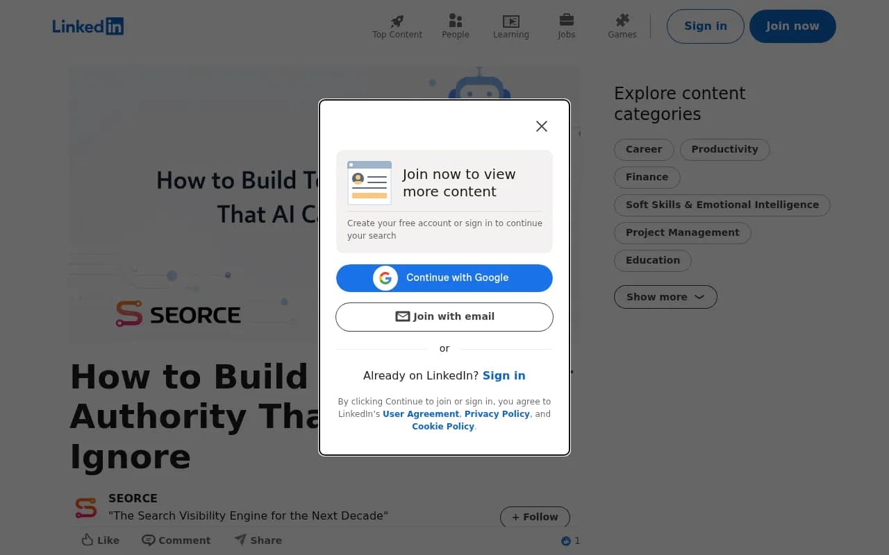 How to Build Topical Authority That AI Can't Ignore - LinkedIn article overview