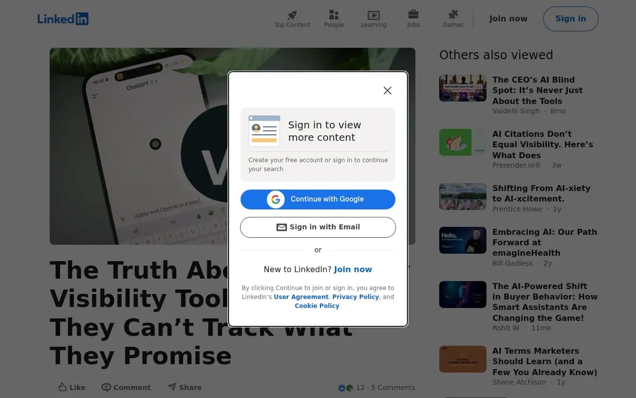 The Truth About AI Visibility Tools - LinkedIn article examining why AI mention tracking tools can't fully track what they claim