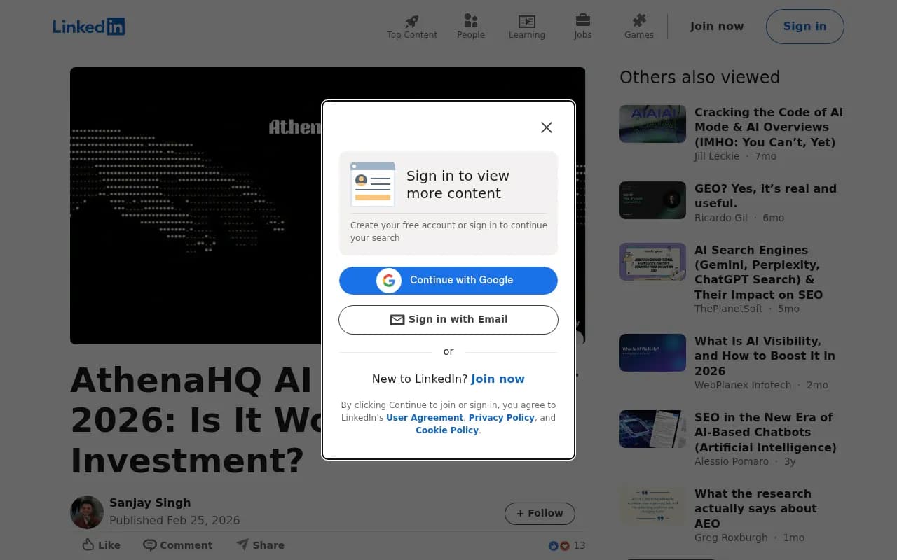 AthenaHQ AI Review 2026 on LinkedIn
