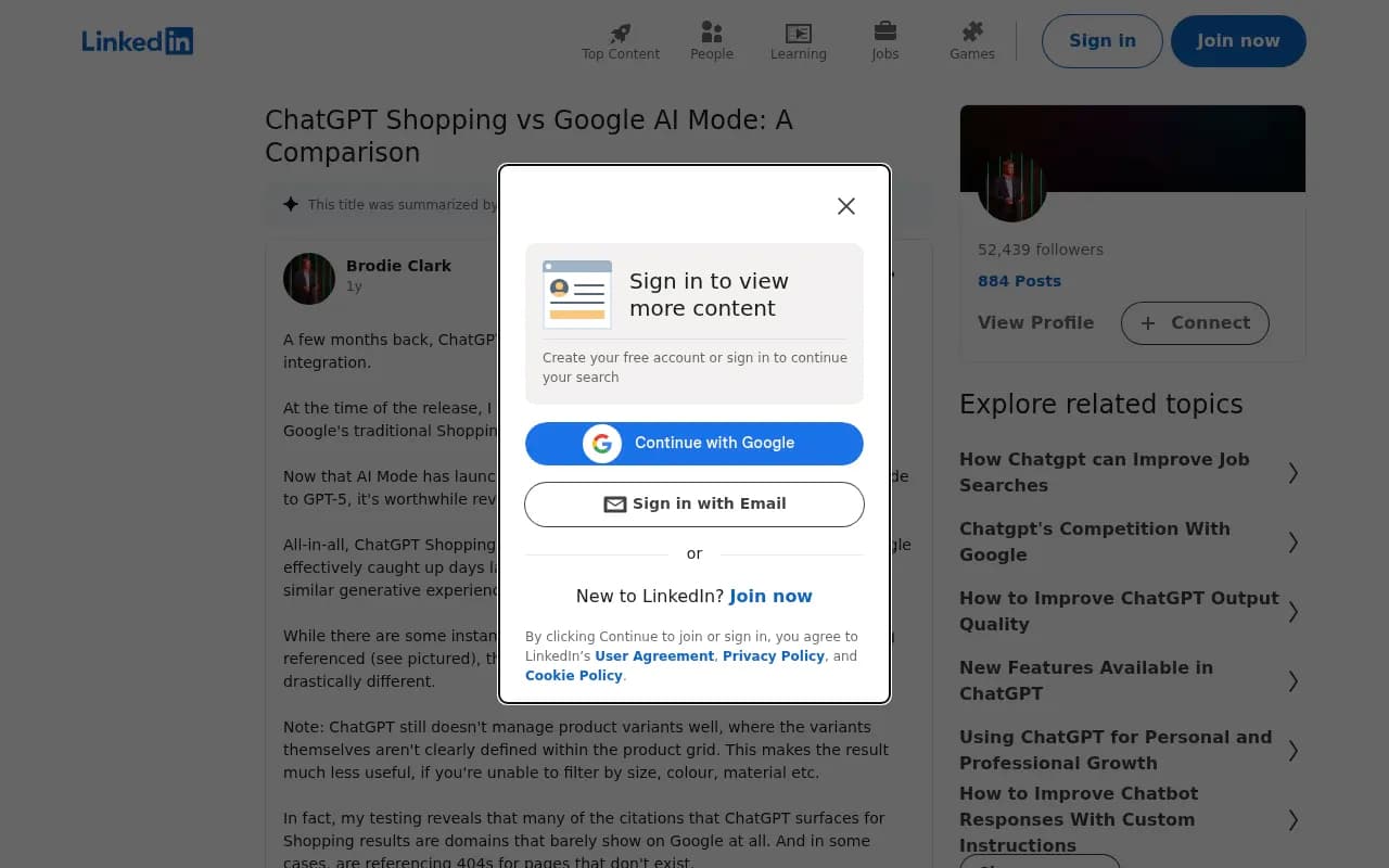 ChatGPT Shopping vs Google AI Mode comparison discussion