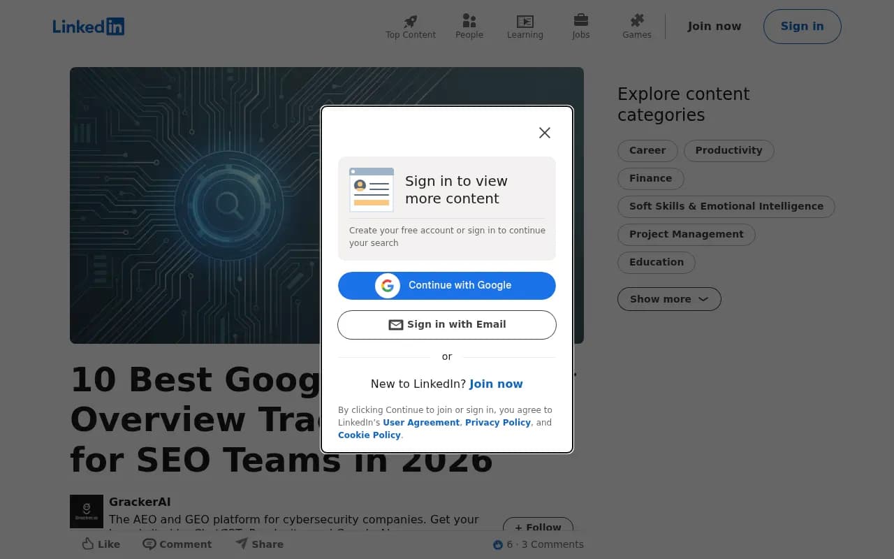 LinkedIn roundup of AI Overview tracking tools showing prices from Otterly at $29 to Ahrefs Brand Radar at $199