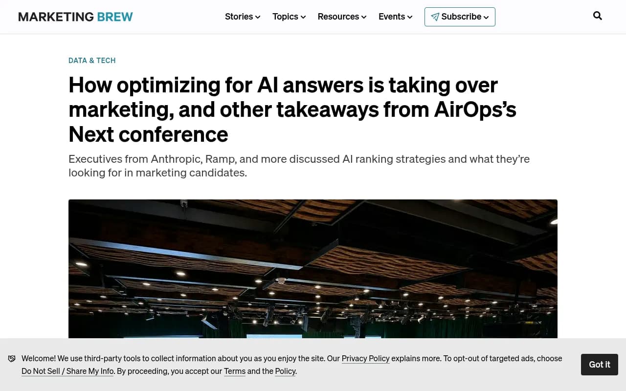 Coverage from AirOps's Next conference in May 2026, where executives discussed AI answer optimization as a core marketing strategy