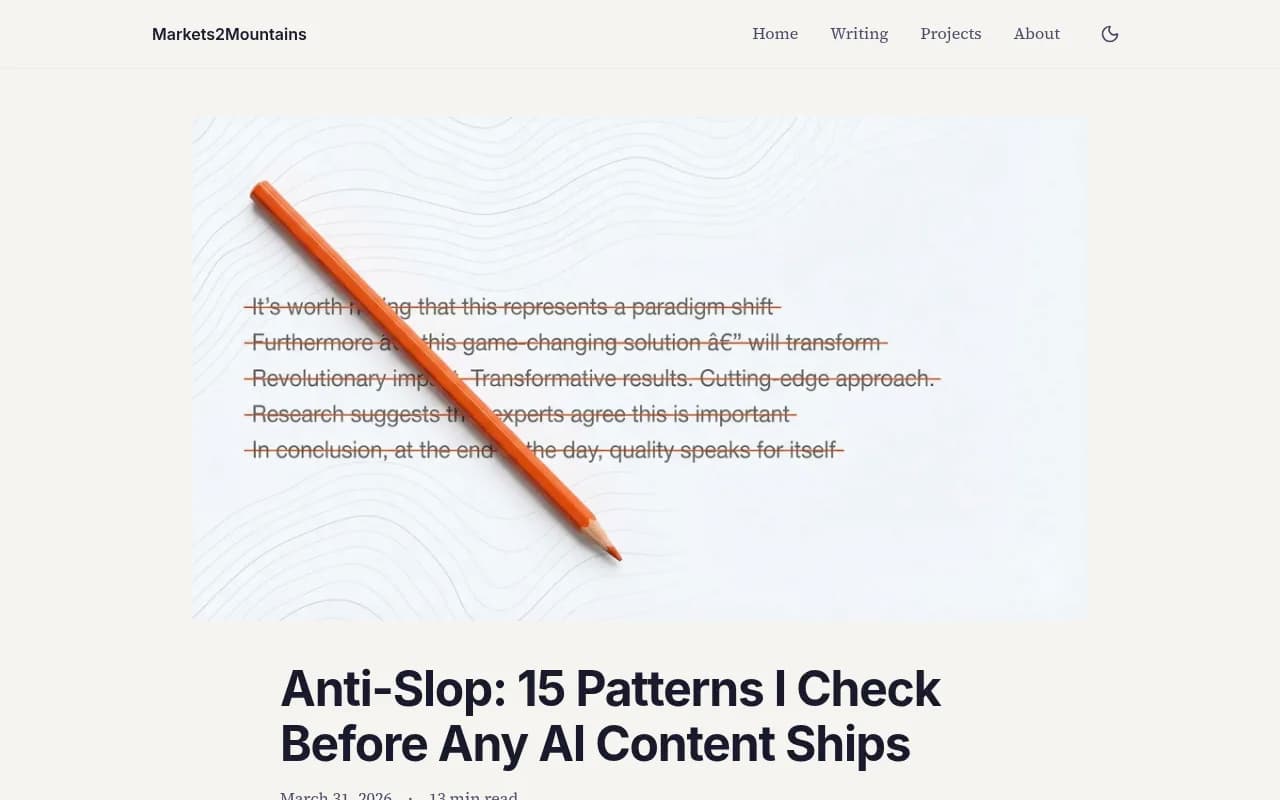 Anti-Slop: 15 Patterns I Check Before Any AI Content Ships