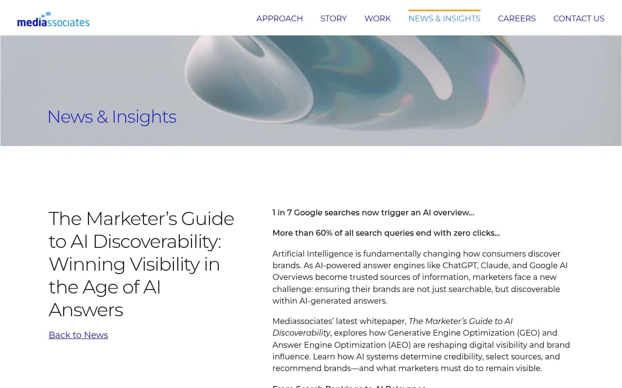 Screenshot of a marketer's guide to AI discoverability discussing how AI systems determine credibility and select sources for brand visibility