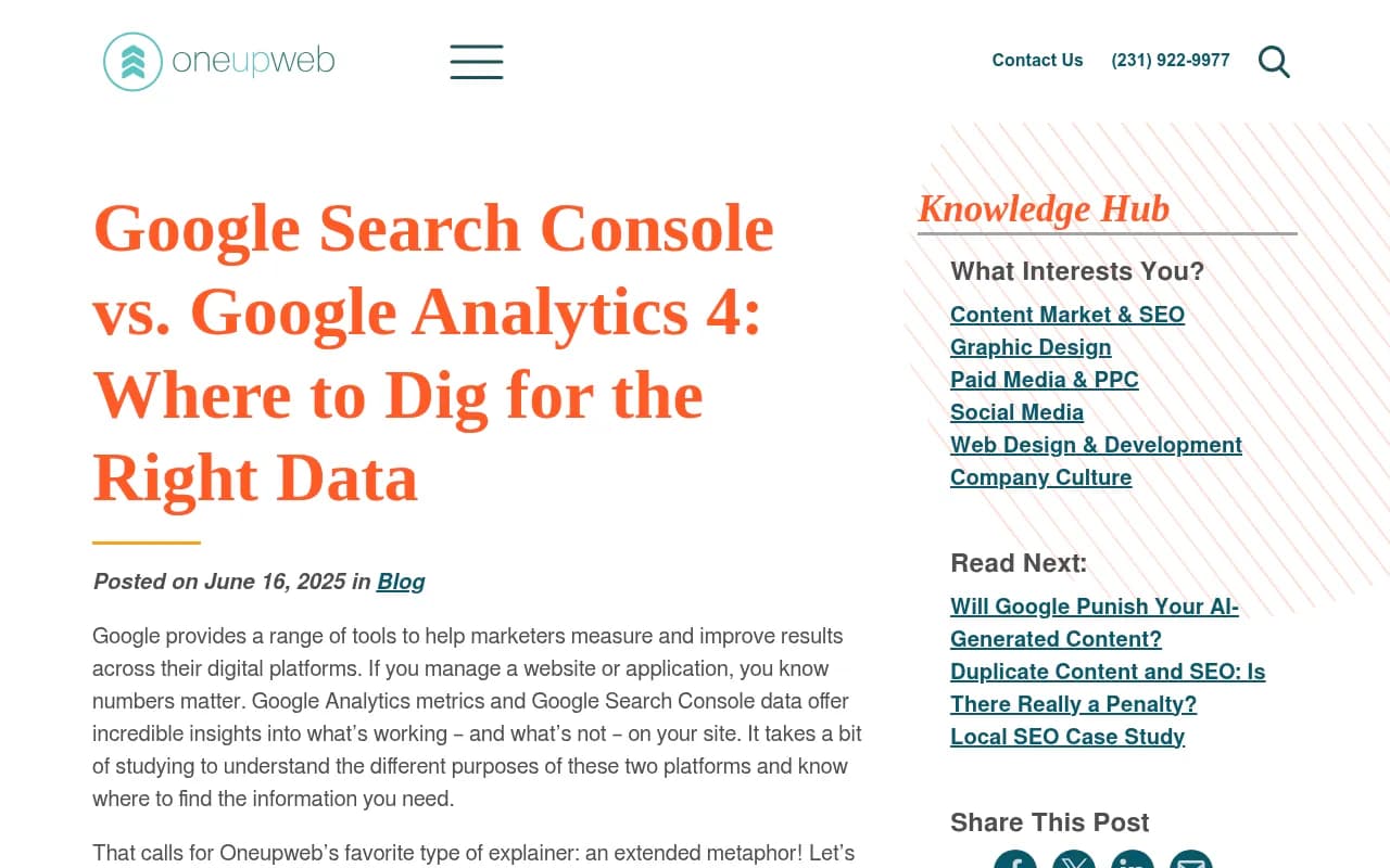 Oneupweb explainer on how Search Console and GA4 measure different things