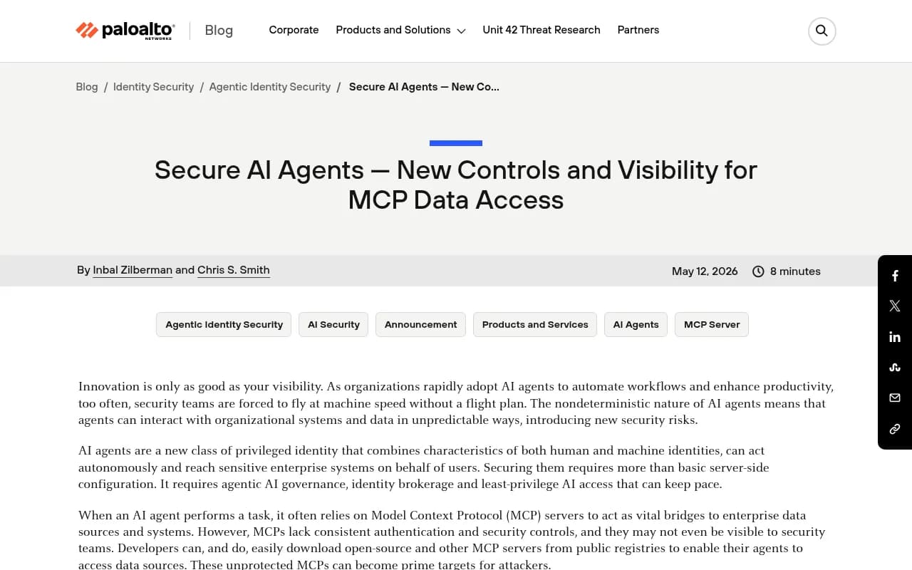 Palo Alto Networks' breakdown of the new identity controls needed for MCP-connected AI agents