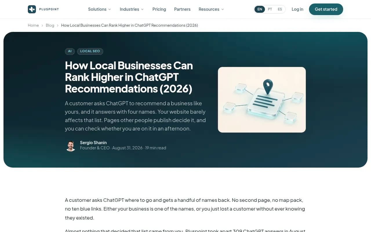 Pluspoint's analysis of how ChatGPT decides which local businesses to recommend