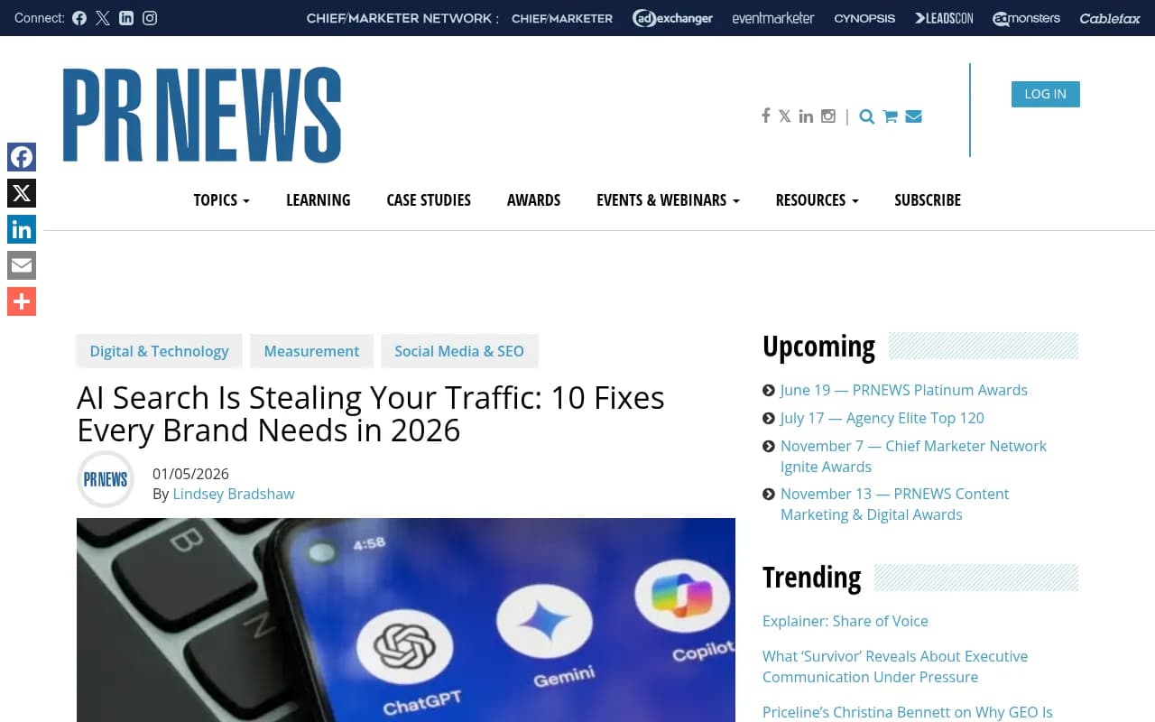 PR News Online coverage of AI search traffic impact on brands in 2026