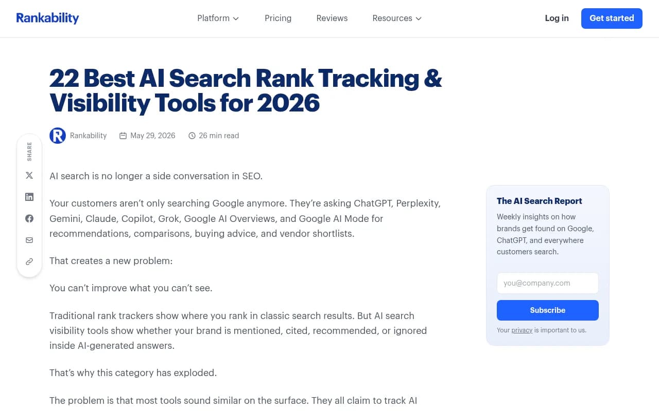 Rankability's guide to AI search visibility tracking tools