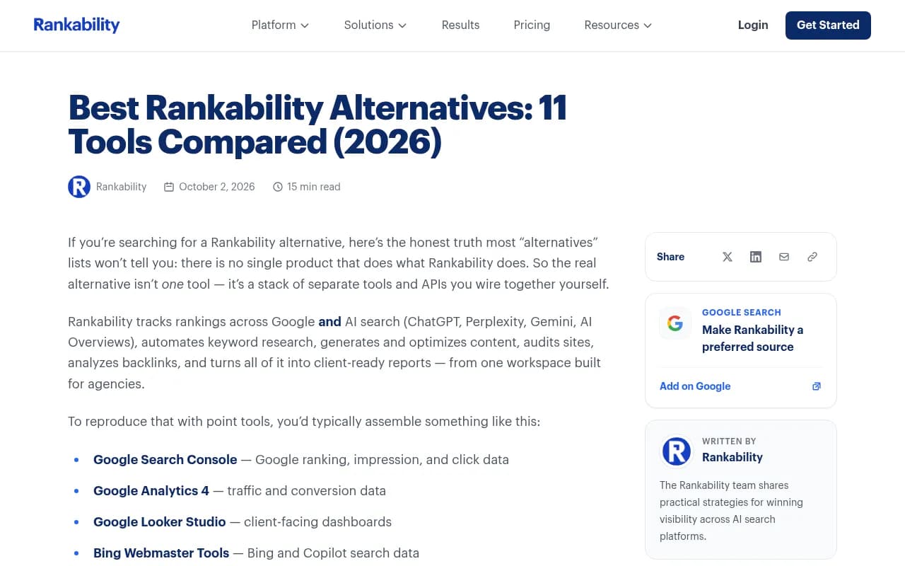 Rankability's own blog comparing the platform against a DIY stack of point tools