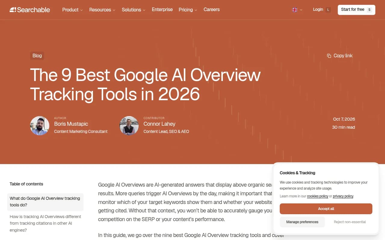 Searchable's roundup of Google AI Overview tracking tools