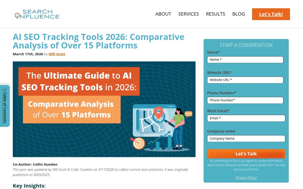 AI SEO tracking tools comparison overview from SearchInfluence's 2026 analysis