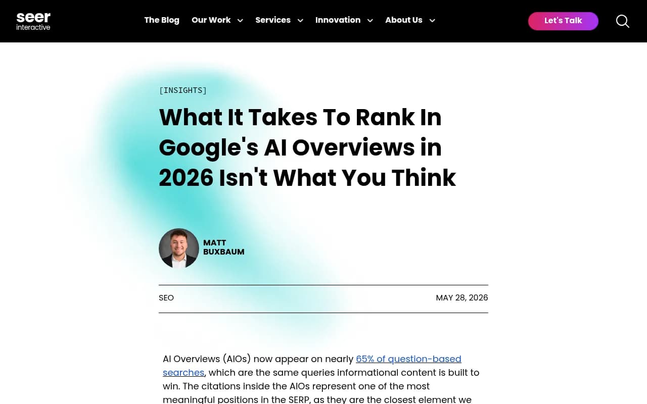 Seer Interactive's analysis of what it takes to rank in Google AI Overviews in 2026