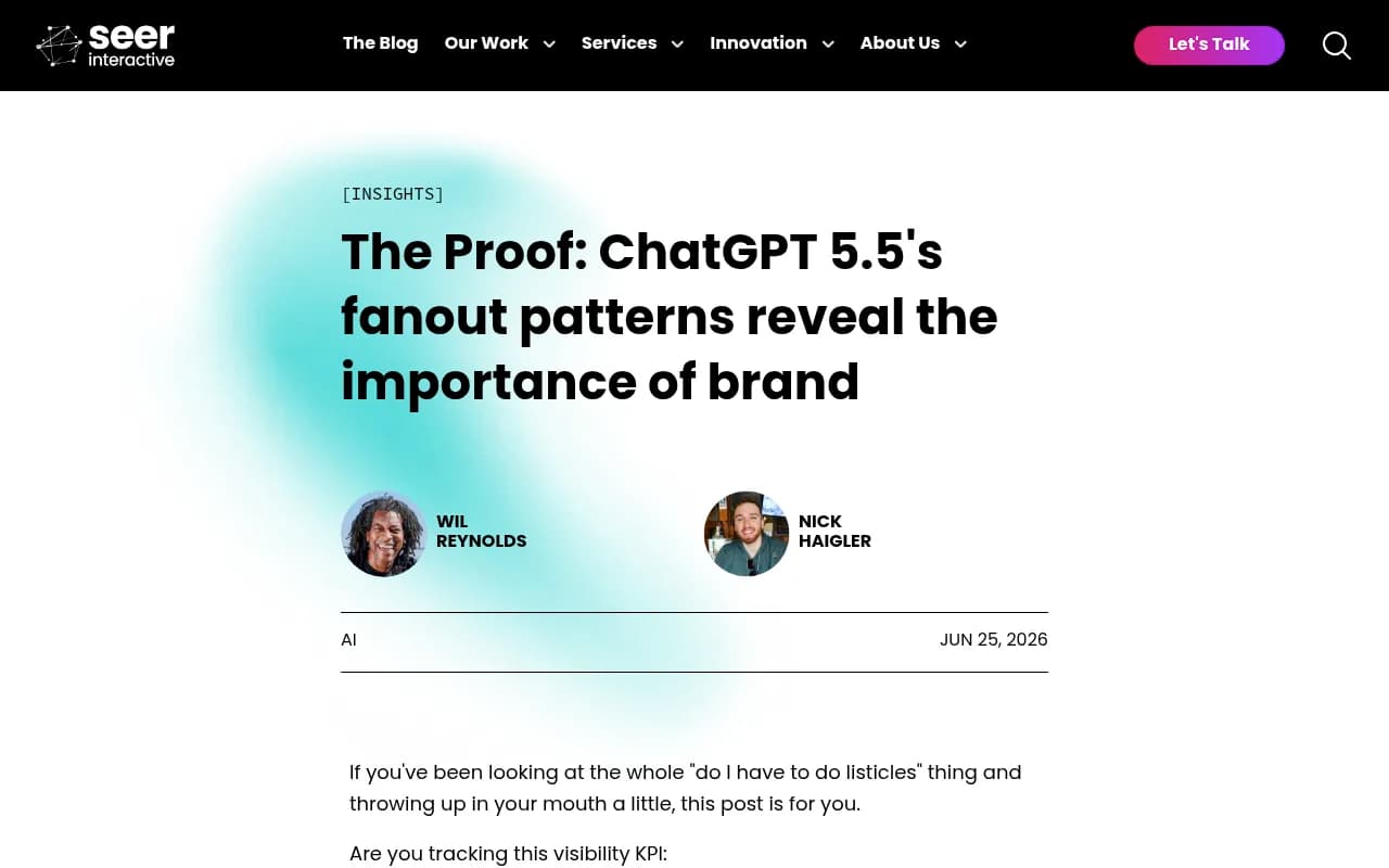 Seer Interactive's research on ChatGPT 5.5's fan-out patterns and brand visibility