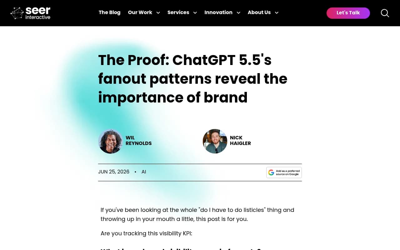 Seer Interactive's analysis of ChatGPT 5.5 fan-out patterns and brand
