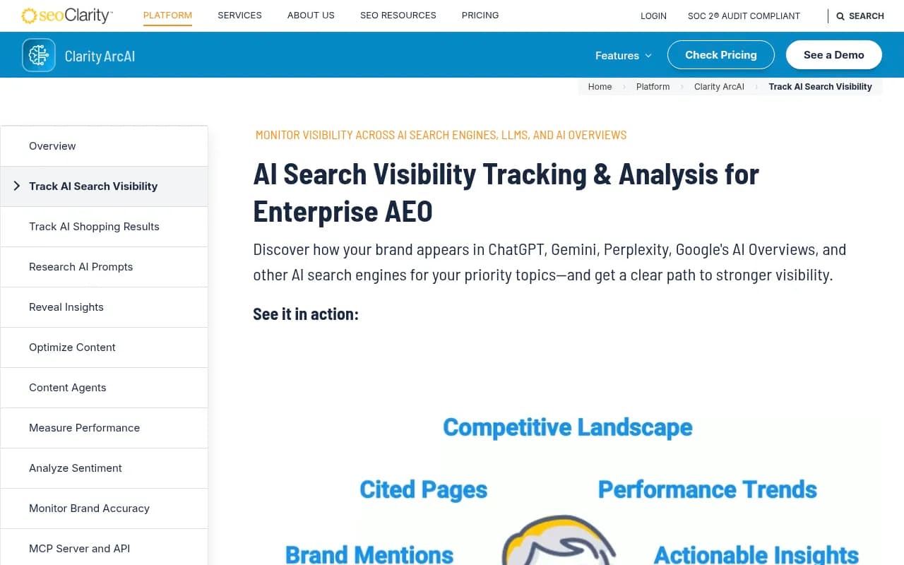 seoClarity's Clarity ArcAI AI visibility tracking page