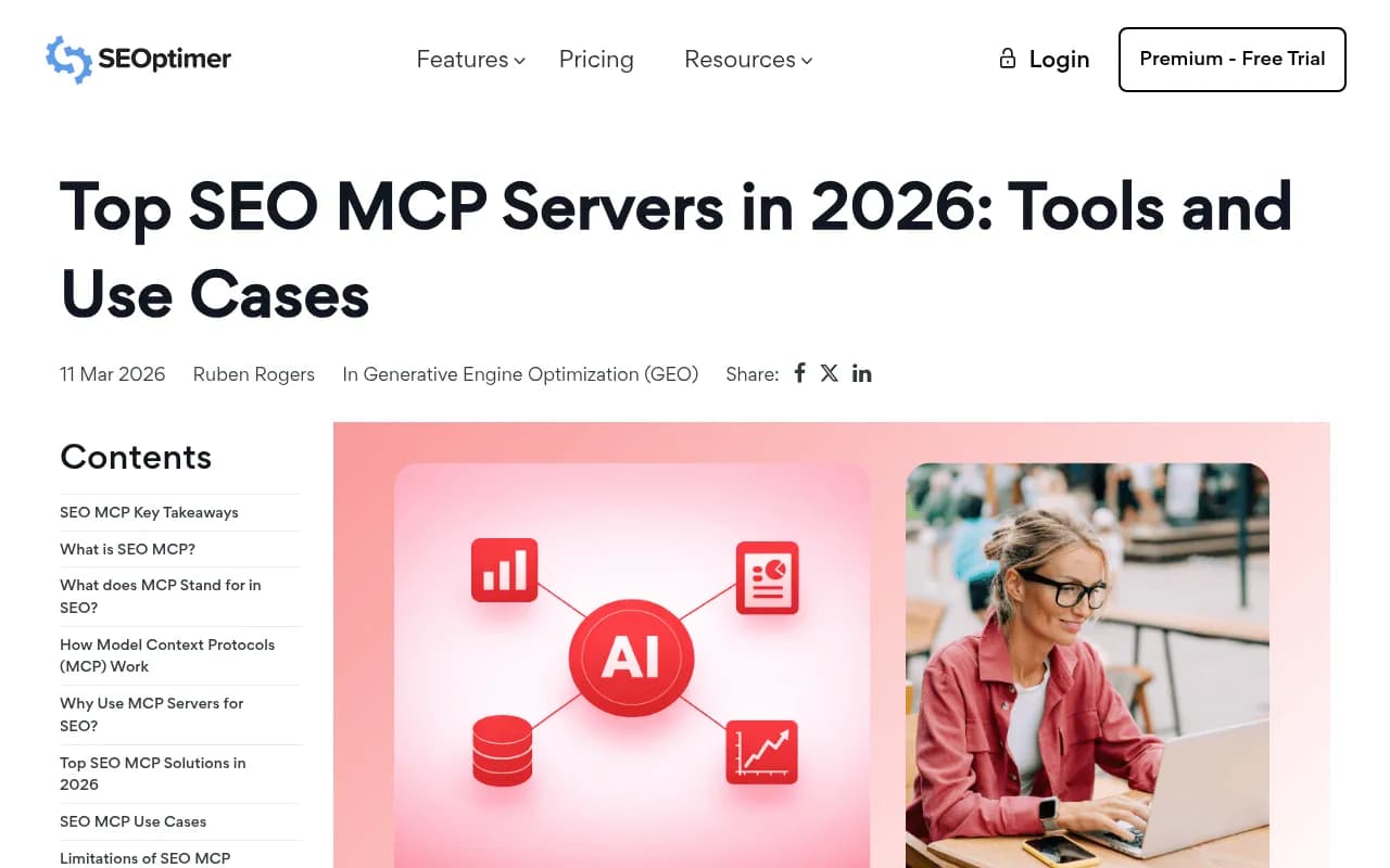 SEOptimer's guide to top SEO MCP servers in 2026, covering tools and use cases for connecting AI assistants to live SEO data